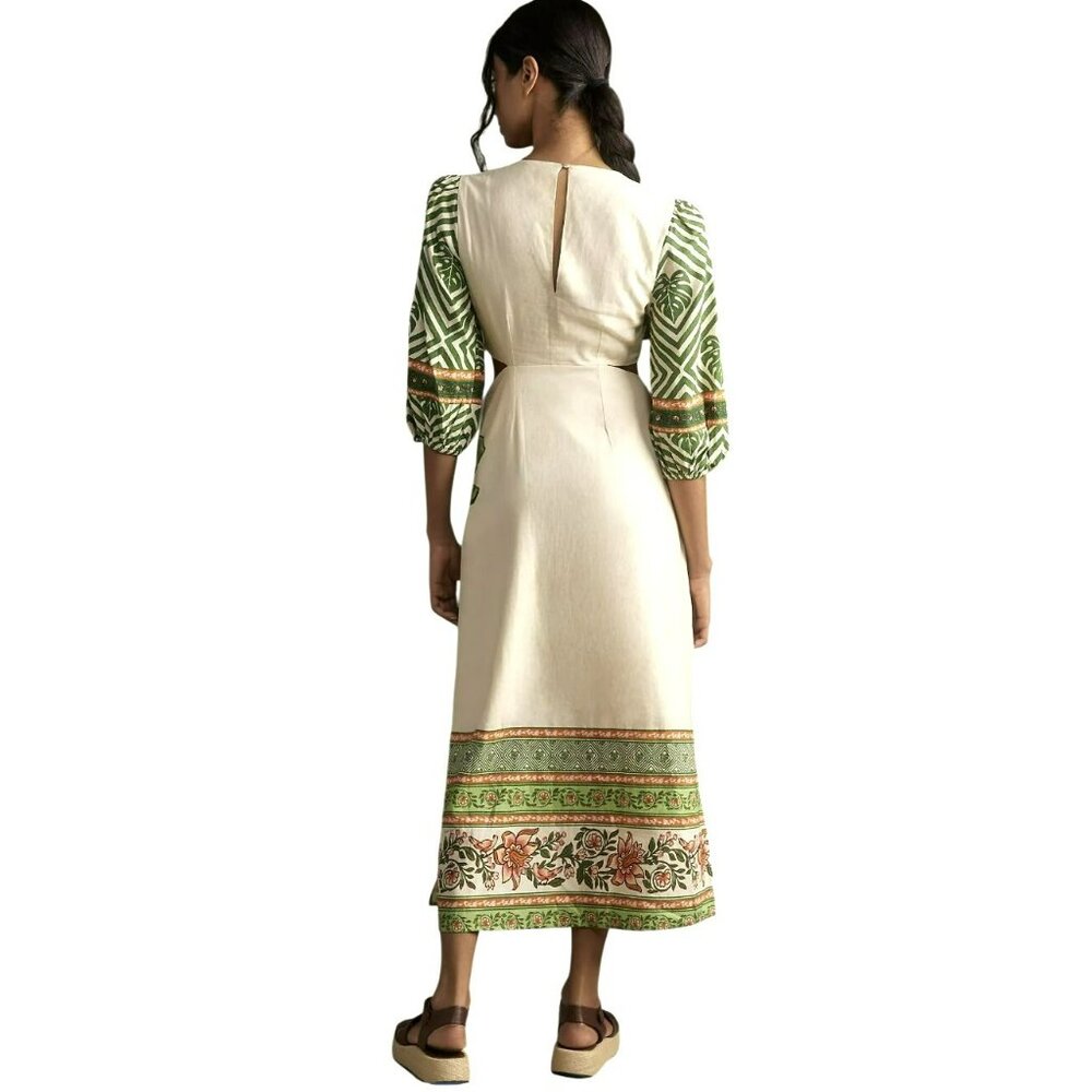 Farm Rio For Anthropologie Cutout Maxi Dress Medium  Floral Palm Print Cotton - Picture 2 of 7